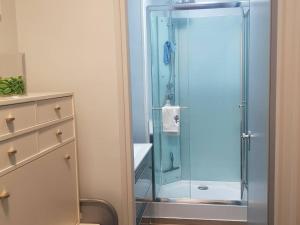 a bathroom with a shower with a glass door at Studio Bolquère-Superbolquère, 2 pièces, 5 personnes - FR-1-592-38 in Font-Romeu-Odeillo-Via