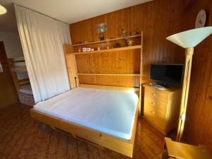 een kleine slaapkamer met een bed en een televisie bij Appartement Le Grand-Bornand, 1 pièce, 4 personnes - FR-1-241-239 in Le Grand-Bornand