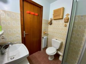 een kleine badkamer met een toilet en een wastafel bij Appartement Le Grand-Bornand, 1 pièce, 4 personnes - FR-1-241-239 in Le Grand-Bornand
