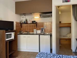 a small kitchen with a sink and a microwave at Appartement Cerbère, 19 pièces, 4 personnes - FR-1-225C-97 in Cerbère