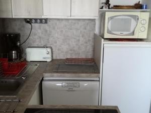 een keuken met een fornuis, een magnetron en een koelkast bij Appartement Les Adrets-Prapoutel, 2 pièces, 5 personnes - FR-1-557-66 in Les Adrets