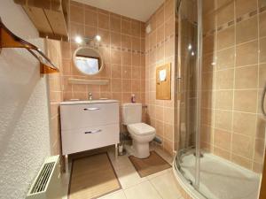 a small bathroom with a toilet and a shower at Appartement Praz-sur-Arly, 1 pièce, 4 personnes - FR-1-603-28 in Praz-sur-Arly