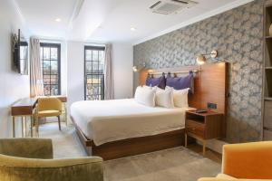 a hotel room with a bed and a desk at Hotel Scherman in New York