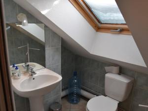 a bathroom with a sink and a toilet with a skylight at Appartement Montgenèvre, 3 pièces, 6 personnes - FR-1-266-163 in Montgenèvre