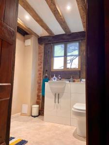 a bathroom with a sink and a toilet at The Vauld, 2 bedroom suite with Bed and Breakfast in Bodenham
