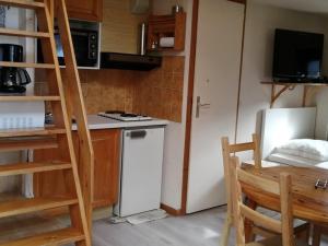 a small kitchen with a ladder and a refrigerator at Appartement Saint-Jean-d'Aulps, 1 pièce, 6 personnes - FR-1-573-26 in Saint-Jean-d'Aulps