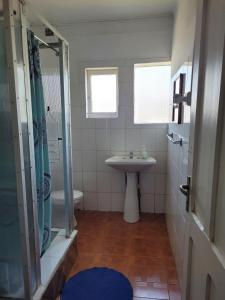 y baño con lavabo y ducha. en Hospedaje Palena en Ancud