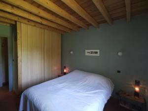 Un dormitorio con una cama blanca con dos luces. en Chalet Saint-Michel-de-Chaillol, 4 pièces, 8 personnes - FR-1-393-151, en Saint-Michel-de-Chaillol
