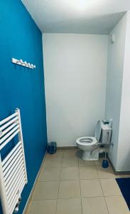 a bathroom with a toilet and a blue wall at Les docks libres sud in Marseille
