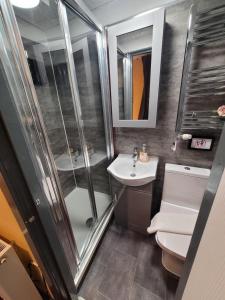 bagno con doccia, lavandino e servizi igienici di The Residence - NO 8 a Edimburgo