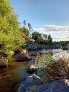 a river with rocks and grass and trees at Casa Desconectar in Villa Berna +19 photos