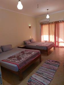 a bedroom with two beds and two rugs in it at Dahab Vibes Villas in Dahab