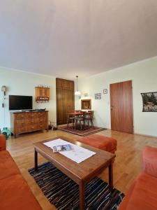 uma sala de estar com um sofá e uma mesa em Appartment Christine Bad Aussee em Bad Aussee
