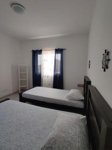 um quarto com 2 camas e uma janela em Apartamento Coral em Santa Maria