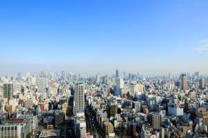 an aerial view of a large city at Hotel Monterey Grasmere Osaka in Osaka