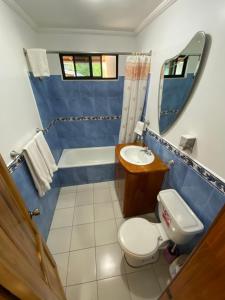 a bathroom with a toilet and a sink and a tub at La Peregrina Galapagos B&B in Puerto Ayora