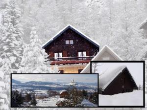 duas fotos de uma casa na neve em Chalet Saint-Michel-de-Chaillol, 3 pièces, 5 personnes - FR-1-393-89 em Saint-Michel-de-Chaillol