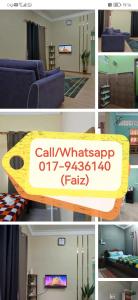 a collage of photos of a living room with a sign at Kubang Kerian DECO HOMESTAY Aircond Wifi Netflix in Kota Bharu