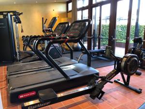 a gym with two treadmills and a treadmill at Kiviks Hotell in Kivik