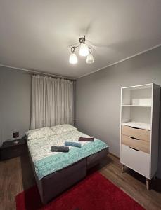 um quarto com uma cama e um armário branco em Luxury apartaments Klimatyzacja 2 em Radom