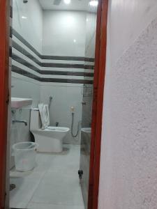 a bathroom with a toilet and a sink at Hotel Yolo in Chandīgarh