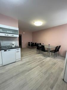 a large room with a kitchen and a table and chairs at Privatzimmer Hammrich in Neudörfl