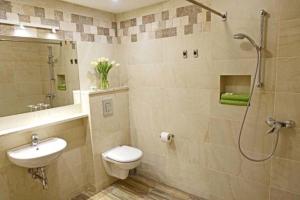 a bathroom with a toilet and a sink and a shower at Ośrodek Wypoczynkowy Tatrzańska in Zakopane +23 photos
