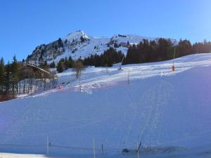 uma pista de esqui coberta de neve com uma montanha ao fundo em Appartement Le Grand-Bornand, 1 pièce, 6 personnes - FR-1-241-5 em Le Grand-Bornand