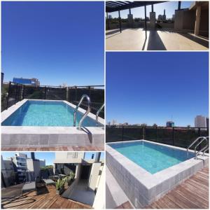 una piscina en la azotea de un edificio en Departamento de 1 habitación - Excelente ubicación- Villa Morra Asuncion #303, en Asunción