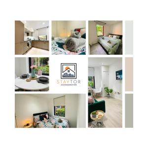 a collage of photos of a room at Southernhay Court Apartments by Staytor Accommodation in Exeter