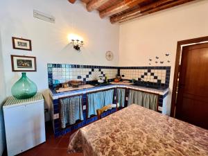 cocina con fregadero y mesa en una habitación en Villa Talìa, en Carini