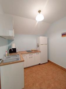 a kitchen with a white refrigerator and a counter at Pokoje Gościnne Waluś in Murzasichle