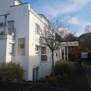 un edificio blanco con un árbol delante en Haus Hillebrand, en Bad Honnef am Rhein