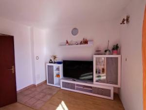 a living room with a flat screen tv on a stand at Apartments Opsenica Barbat in Barbat na Rabu