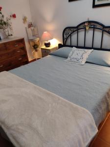 1 dormitorio con 1 cama con edredón azul en Casa Benlindha, en Degolados