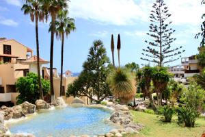 una piscina in un cortile con palme di Comfortable home with garden view a San Miguel de Abona