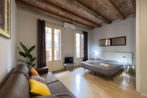 バルセロナにあるApartEasy - Gracia Apartmentsのリビングルーム(ベッド1台、ソファ付)