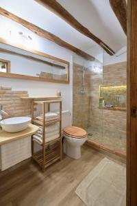 ein Bad mit einem WC, einem Waschbecken und einer Dusche in der Unterkunft Ca la tía Luisa in Gayanes