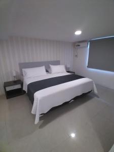 1 dormitorio con 1 cama grande y TV en Hotel Ejecutivo Portoviejo, en Portoviejo