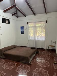 a bedroom with a large bed and a window at Pure Canyoning Home in Turrialba