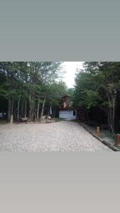 una entrada de grava con árboles y una casa en NINO moniambiente en Ushuaia