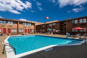 a large swimming pool in front of a hotel at Red Roof Inn & Suites Lexington - Hamburg in Lexington