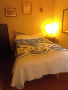 1 dormitorio con 1 cama y 1 lámpara en una mesa en Recamara en Polanco (solo hombres), en Ciudad de México