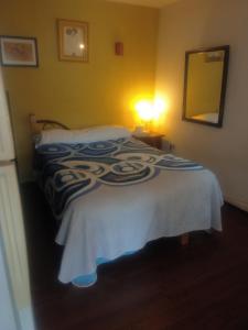 een slaapkamer met een bed en een spiegel bij Recamara en Polanco (solo hombres) in Mexico-Stad