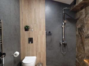 bagno con doccia e servizi igienici di Вила Bora Vista 1 a Tsigov Chark