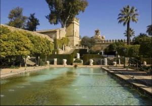 a pool of water in front of a building at Apartamento Esmeralda & Centro & Parking in Córdoba