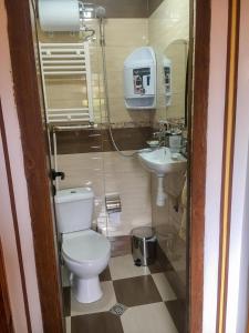 a bathroom with a toilet and a sink at Стаи за гости Бащино огнище in Koprivshtitsa