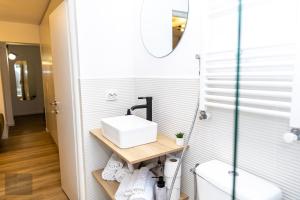 La salle de bains est pourvue d'un lavabo et de toilettes. dans l'établissement Urban Nest, à Zalău
