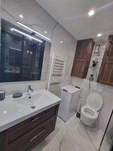 a bathroom with a white sink and a toilet at Vanoise C in La Daille