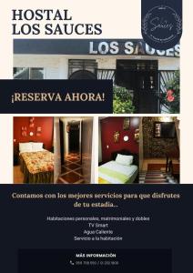 um panfleto para um hotel los sa em Los Sauces em Huacho